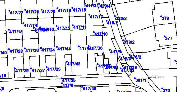 Parcela st. 417/30 v KÚ Kanice, Katastrální mapa
