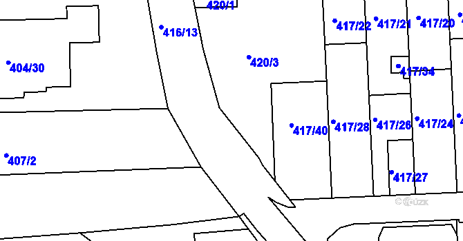 Parcela st. 418/1 v KÚ Kanice, Katastrální mapa