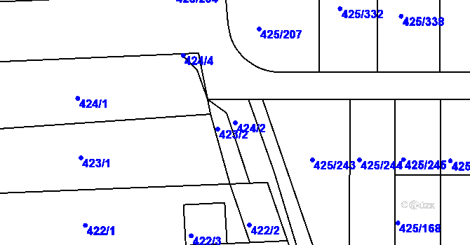 Parcela st. 424/2 v KÚ Kanice, Katastrální mapa