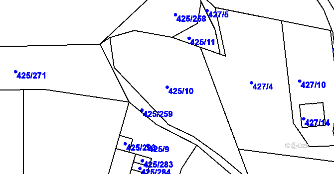Parcela st. 425/10 v KÚ Kanice, Katastrální mapa