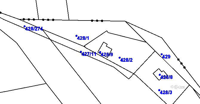 Parcela st. 428/9 v KÚ Kanice, Katastrální mapa