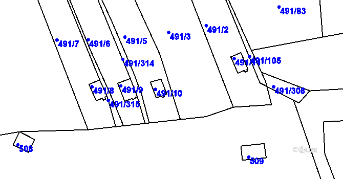 Parcela st. 491/4 v KÚ Kanice, Katastrální mapa