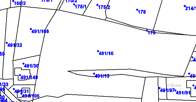 Parcela st. 491/16 v KÚ Kanice, Katastrální mapa