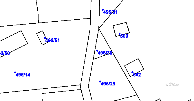 Parcela st. 496/30 v KÚ Kanice, Katastrální mapa
