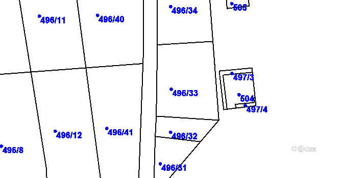 Parcela st. 496/33 v KÚ Kanice, Katastrální mapa
