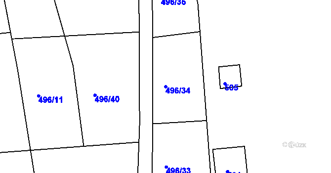 Parcela st. 496/34 v KÚ Kanice, Katastrální mapa