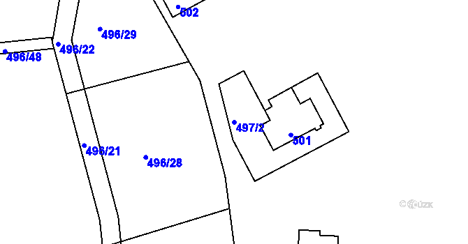 Parcela st. 497/2 v KÚ Kanice, Katastrální mapa