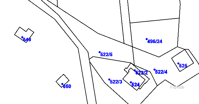 Parcela st. 522/5 v KÚ Kanice, Katastrální mapa