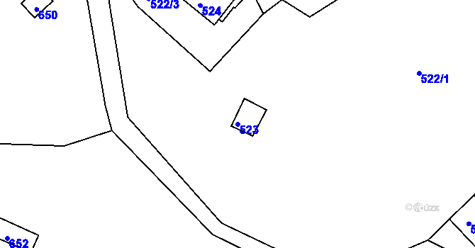 Parcela st. 523 v KÚ Kanice, Katastrální mapa
