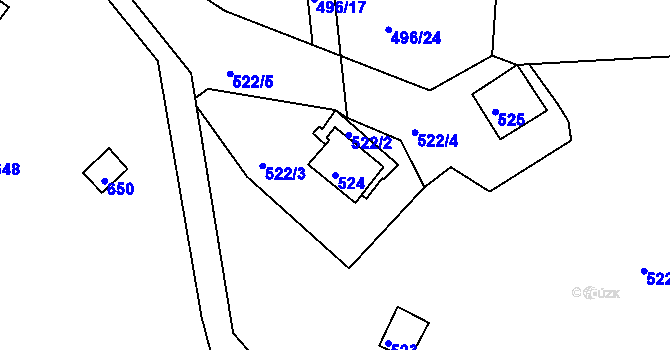 Parcela st. 524 v KÚ Kanice, Katastrální mapa