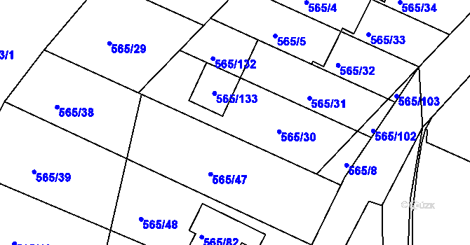 Parcela st. 565/7 v KÚ Kanice, Katastrální mapa