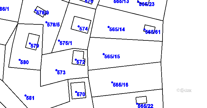 Parcela st. 565/15 v KÚ Kanice, Katastrální mapa