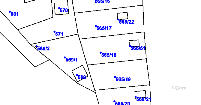 Parcela st. 565/18 v KÚ Kanice, Katastrální mapa