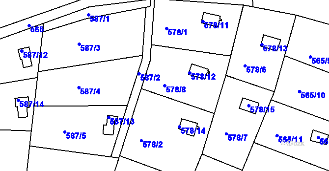 Parcela st. 578/8 v KÚ Kanice, Katastrální mapa