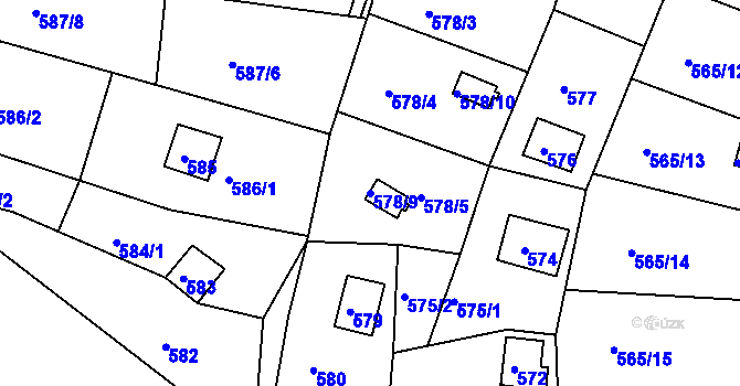 Parcela st. 578/9 v KÚ Kanice, Katastrální mapa