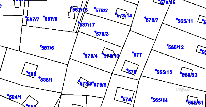 Parcela st. 578/10 v KÚ Kanice, Katastrální mapa