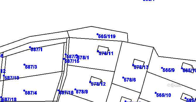 Parcela st. 578/11 v KÚ Kanice, Katastrální mapa