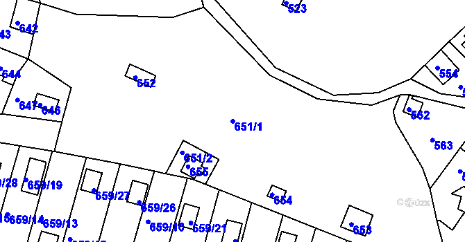 Parcela st. 651/1 v KÚ Kanice, Katastrální mapa