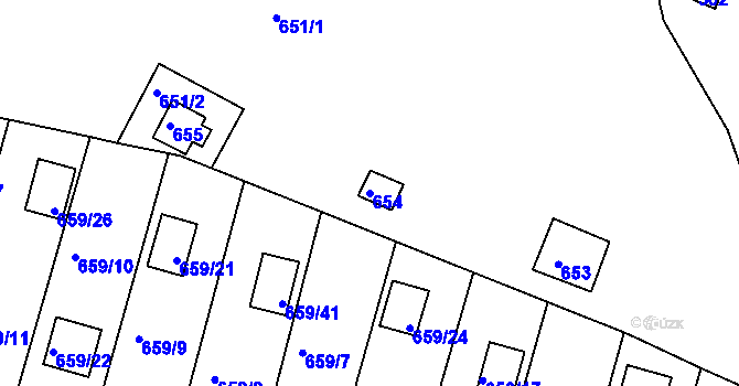 Parcela st. 654 v KÚ Kanice, Katastrální mapa