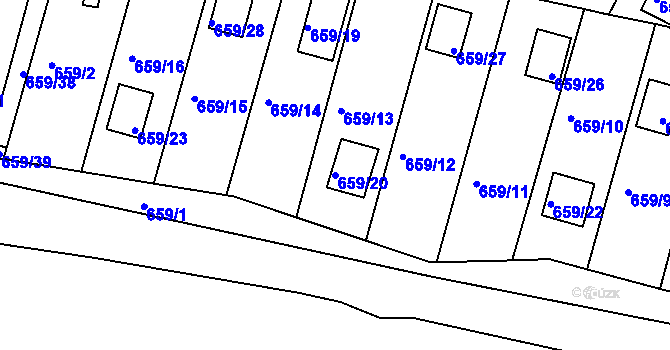 Parcela st. 659/20 v KÚ Kanice, Katastrální mapa
