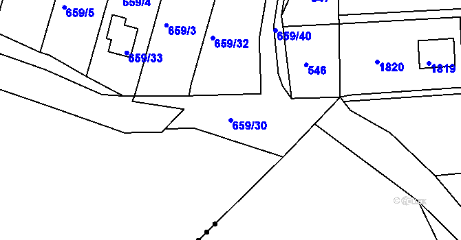 Parcela st. 659/30 v KÚ Kanice, Katastrální mapa
