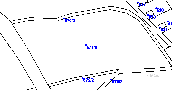 Parcela st. 671/2 v KÚ Kanice, Katastrální mapa