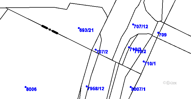 Parcela st. 707/2 v KÚ Kanice, Katastrální mapa