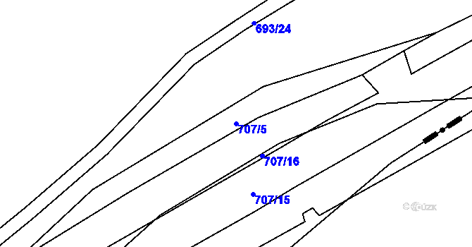 Parcela st. 707/5 v KÚ Kanice, Katastrální mapa