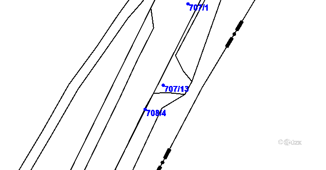 Parcela st. 707/13 v KÚ Kanice, Katastrální mapa