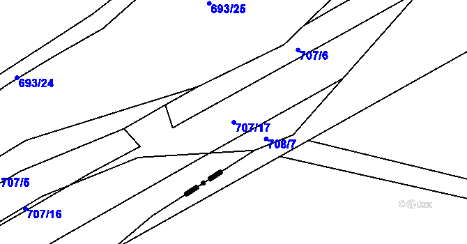 Parcela st. 707/17 v KÚ Kanice, Katastrální mapa