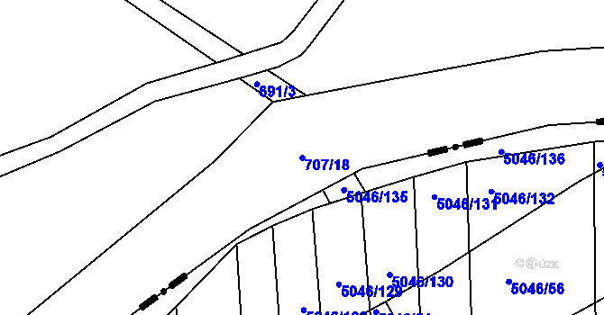 Parcela st. 707/18 v KÚ Kanice, Katastrální mapa