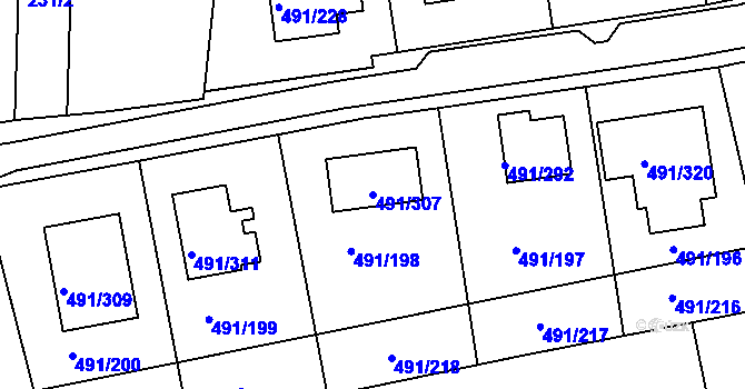 Parcela st. 491/307 v KÚ Kanice, Katastrální mapa
