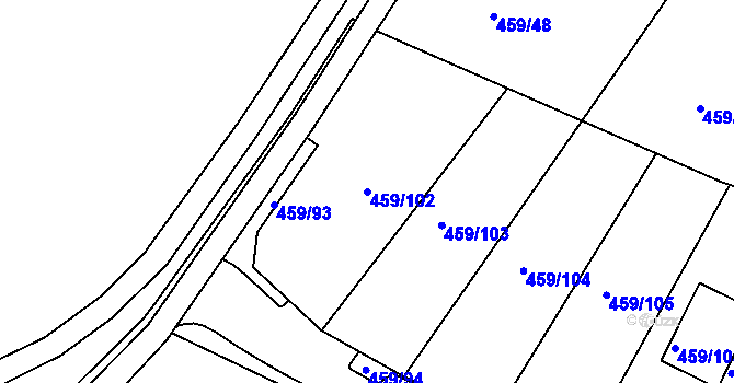 Parcela st. 459/102 v KÚ Kanice, Katastrální mapa