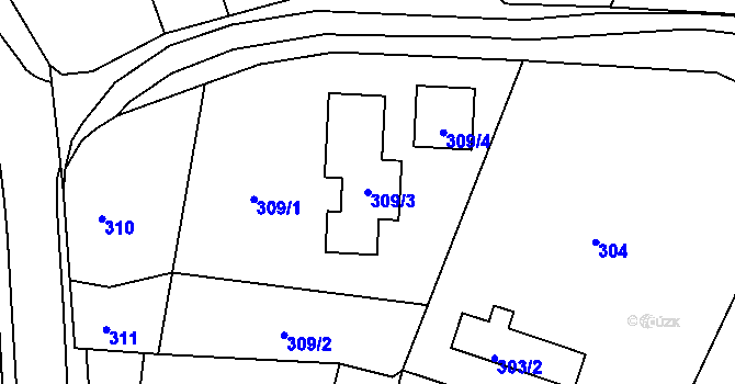 Parcela st. 309/3 v KÚ Kanice, Katastrální mapa