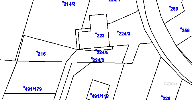 Parcela st. 224/5 v KÚ Kanice, Katastrální mapa