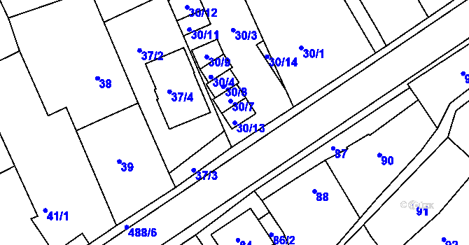 Parcela st. 30/13 v KÚ Kanice, Katastrální mapa
