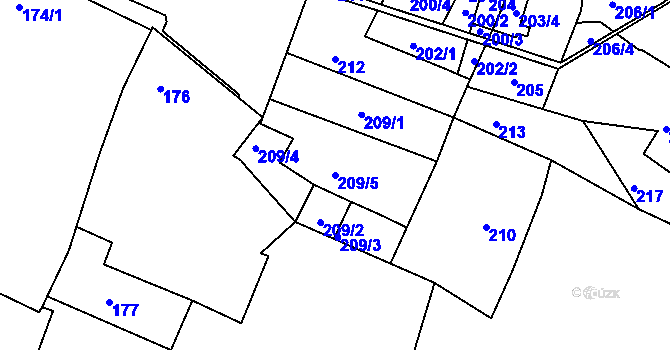 Parcela st. 209/5 v KÚ Kanice, Katastrální mapa
