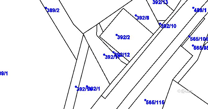 Parcela st. 392/17 v KÚ Kanice, Katastrální mapa