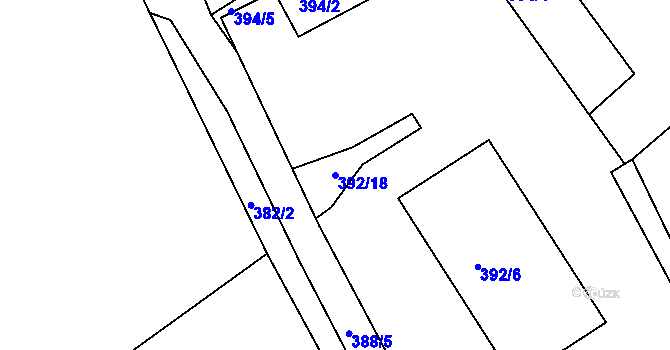 Parcela st. 392/18 v KÚ Kanice, Katastrální mapa