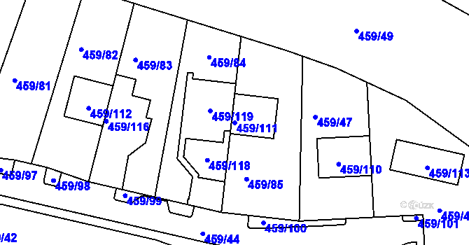 Parcela st. 459/111 v KÚ Kanice, Katastrální mapa