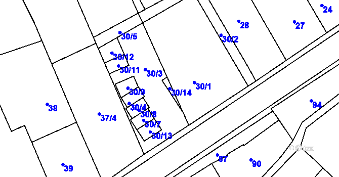 Parcela st. 30/14 v KÚ Kanice, Katastrální mapa