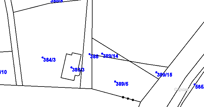 Parcela st. 389/14 v KÚ Kanice, Katastrální mapa