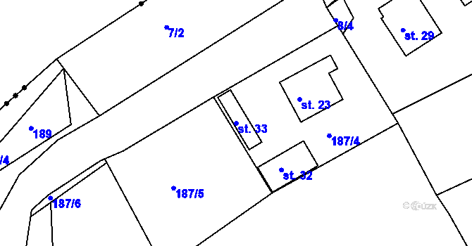 Parcela st. 33 v KÚ Kaničky, Katastrální mapa