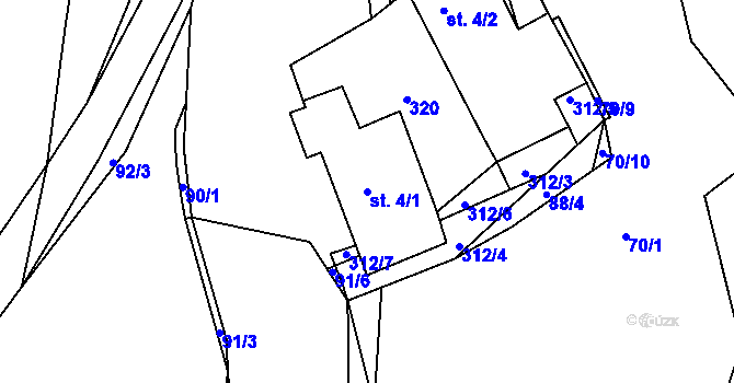Parcela st. 4/1 v KÚ Kaničky, Katastrální mapa