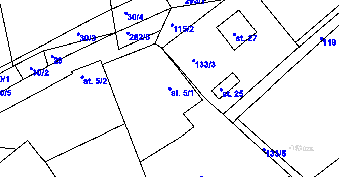 Parcela st. 5/1 v KÚ Kaničky, Katastrální mapa