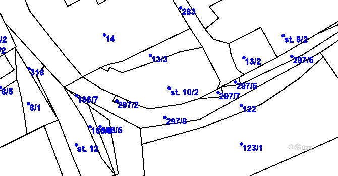 Parcela st. 10/2 v KÚ Kaničky, Katastrální mapa