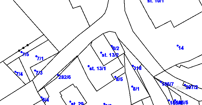 Parcela st. 13/2 v KÚ Kaničky, Katastrální mapa