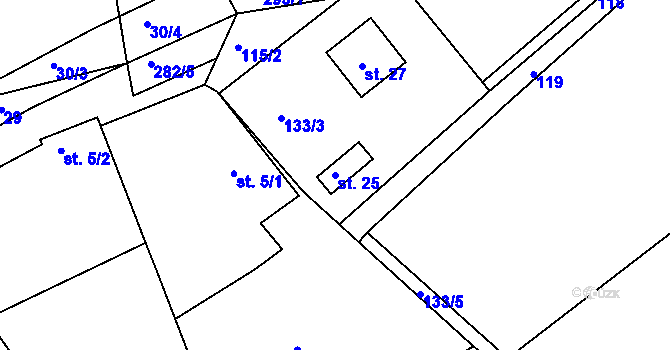 Parcela st. 25 v KÚ Kaničky, Katastrální mapa