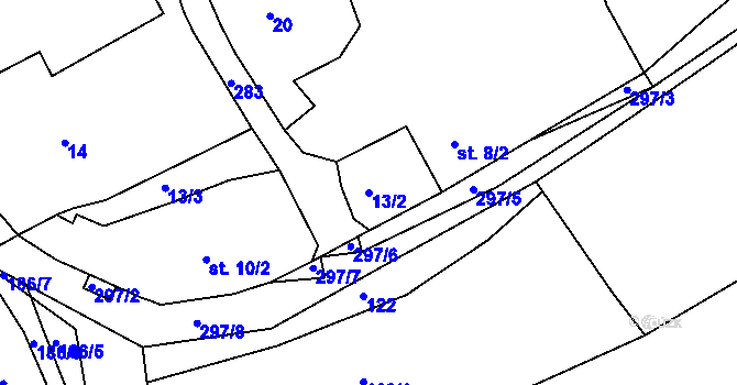 Parcela st. 13/2 v KÚ Kaničky, Katastrální mapa