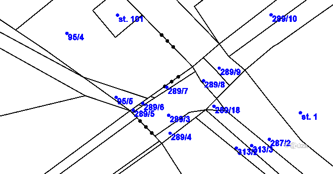 Parcela st. 289/7 v KÚ Kaničky, Katastrální mapa